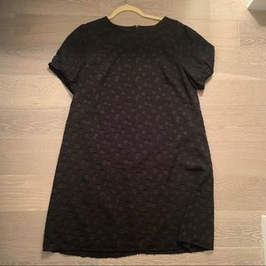Loft black shift dress with polka dot overlay